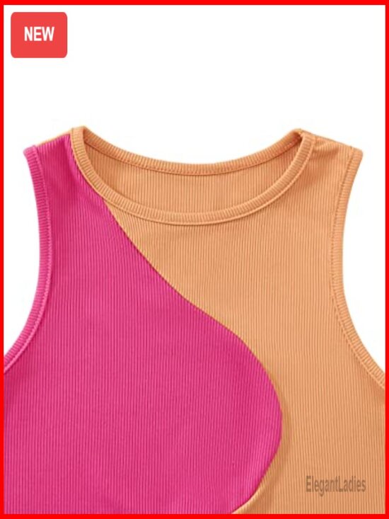 Slim Fit Ribbed Knit Crop Tank Top Sleeveless Summer Vest - Picture 3 of 7